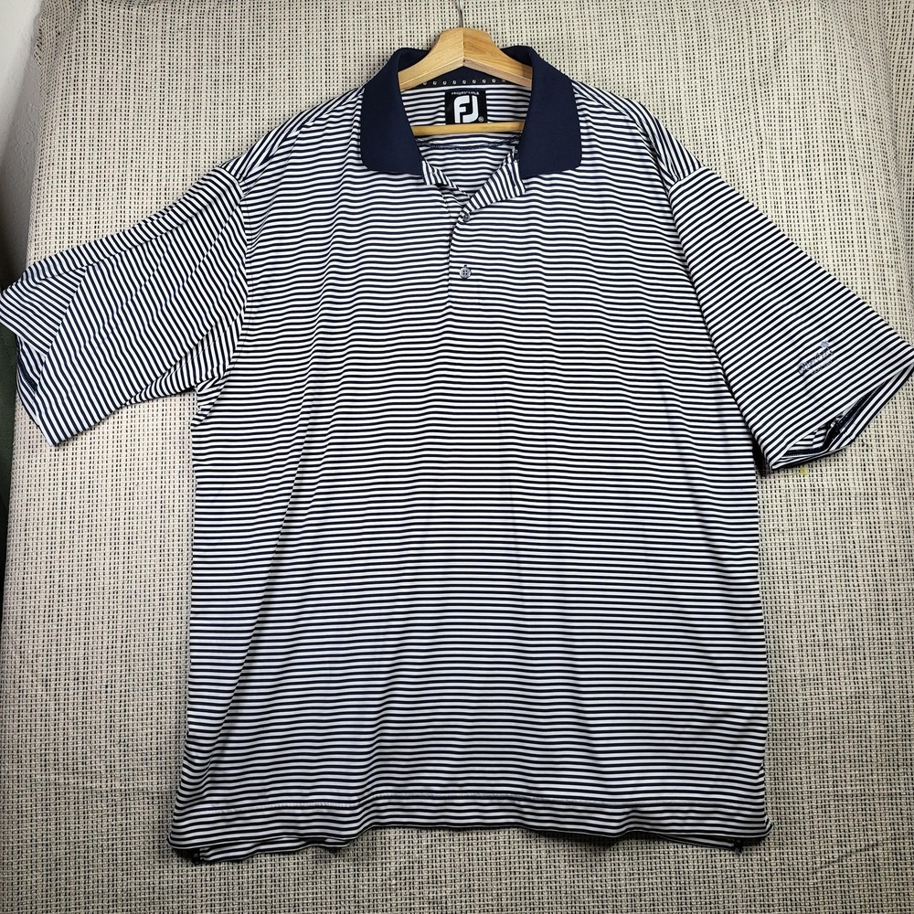 FootJoy FJ ProDry‎ Lisle Golf Polo Shirt Mens 2XL Navy White Stripe River Oaks